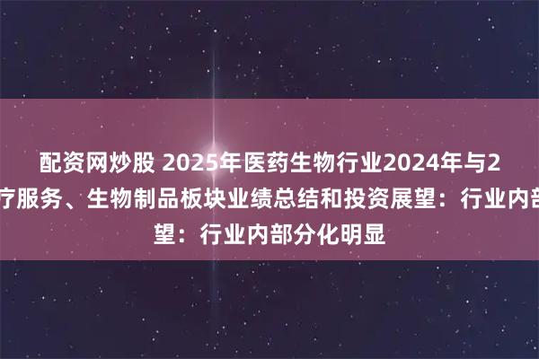 配资网炒股 2025年医药生物行业2024年与2025Q1医疗服务、生物制品板块业绩总结和投资展望：行业内部分化明显